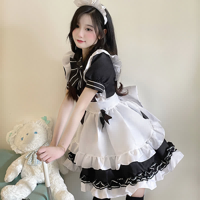 Lolita Devil Bow Knot Ruffled Maid Dress