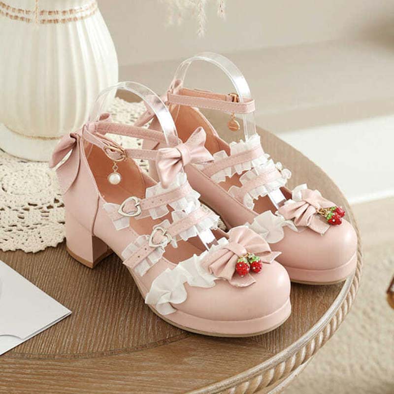 Kawaii Lace Bow Lolita Kitten Heel Mary Janes Shoes