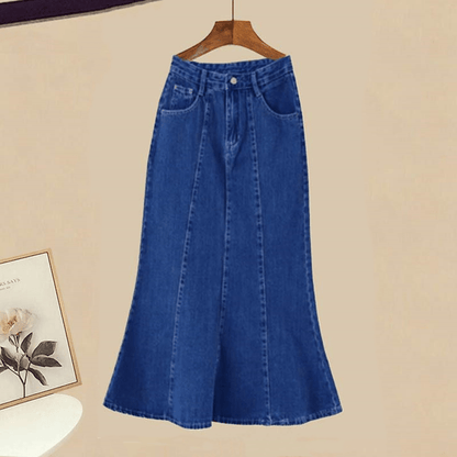 Pure Color Vest Shirt High Waist Fishtail Denim Skirt