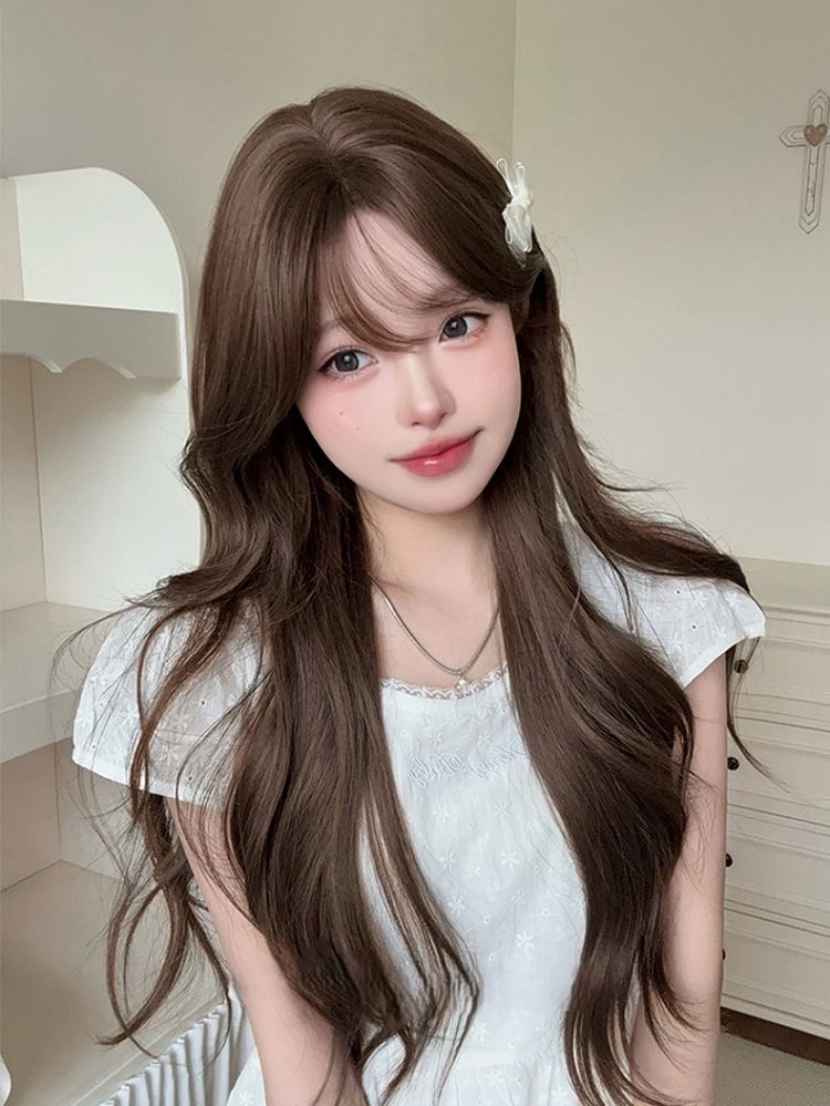 Length Brown 71CM Air Wig Wavy With Bangs
