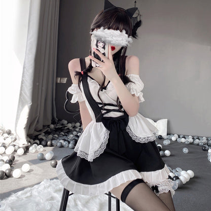 Kawaii Ruffle Maid Lingerie Dress Stockings Set