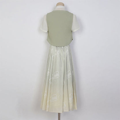 Vintage Vest Chiffon T-Shirt Pleated Skirt