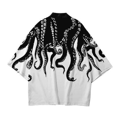 Colorblock Octopus Print Cardigan Kimono Outerwear