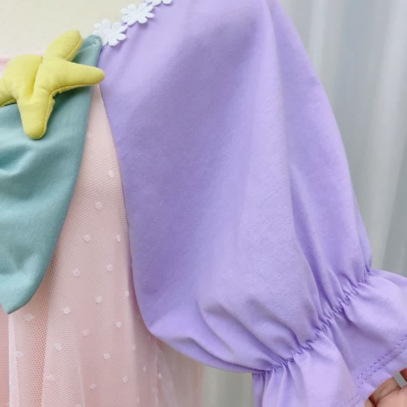 Square Collar Bowknot Mesh Mermaid Nightgown Pajamas Set