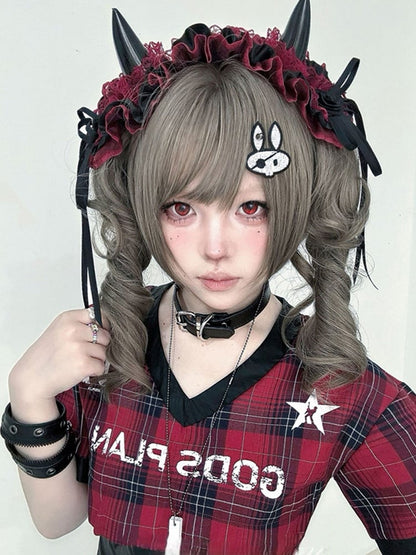 Gray 30CM Clips With Ponytail Synthetic Brown Length Double Wig Claw