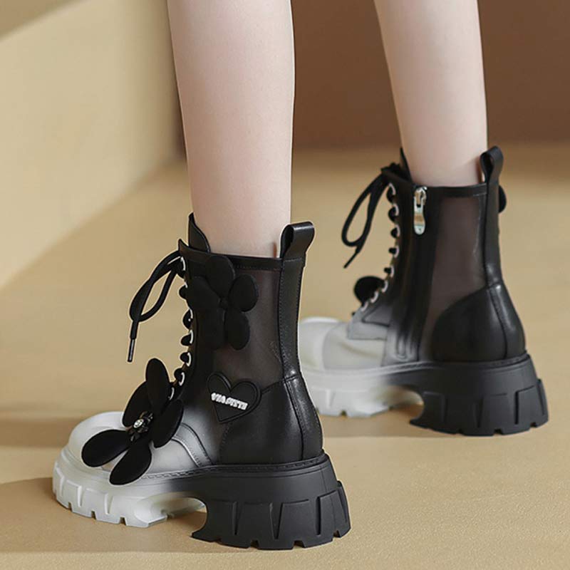 Gradient Color Floral Mesh Platform Boots