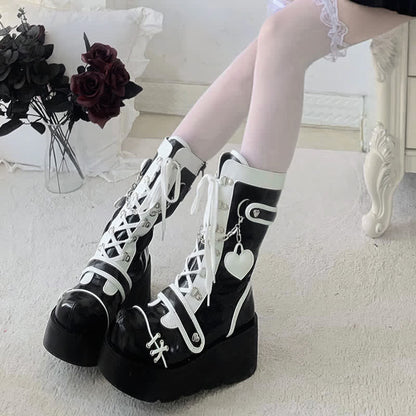 Y2K Colorblock Lace Up Platform Lolita Martin Boots