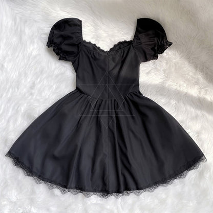 Halloween Dark Black Puff Sleeves Dress Costume