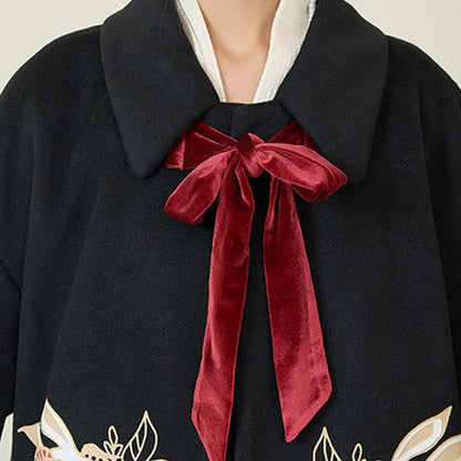Elegant Bunny Embroideried Coat Shirt Floral High Waist Skirt