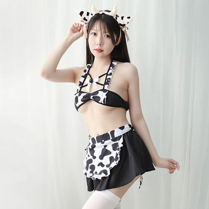 Sexy Maid Cow Print Lingerie Suit