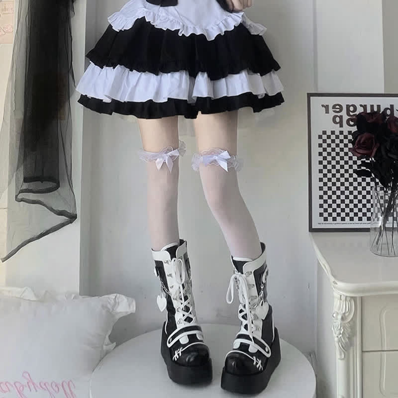 Y2K Colorblock Lace Up Platform Lolita Martin Boots