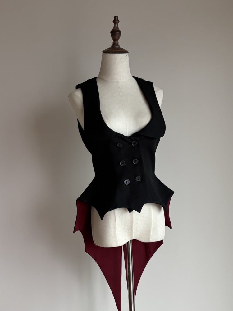 Black Red Vampire Lolita Bat Wings Hemline Waistcoat