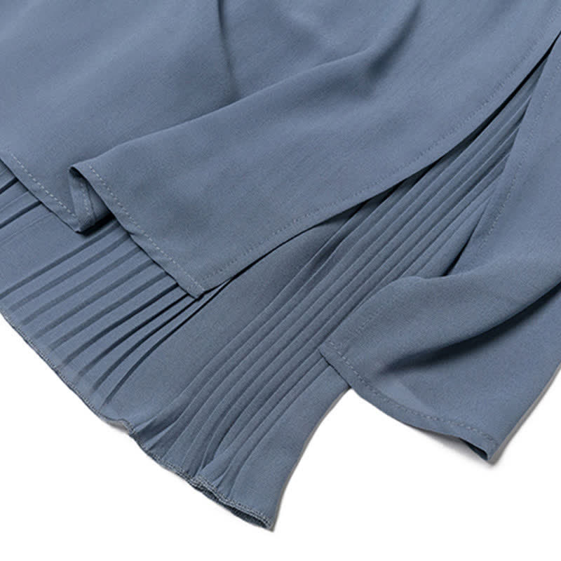Blue Drawstring Pocketed Polo T-Shirt Split Pantskirt