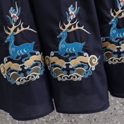 Elegant Deer Embroidery Buckle Shirt Skirt