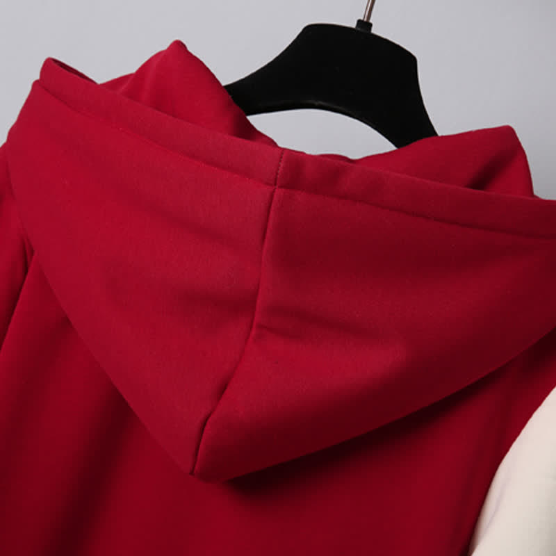 Bunny Red Colorblock Plush Hooded Sweatshirt Dress