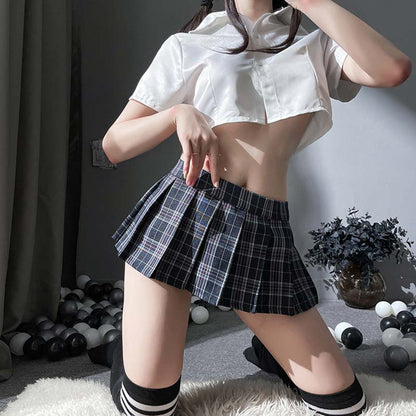 Cute Nightdress Stockings Lingerie Plaid Dress