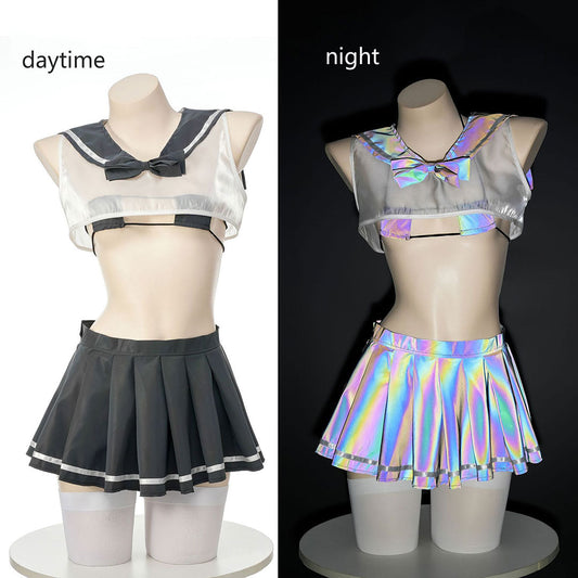 Laser Reflective Sailor Collat JK Uniform Lingerie Set