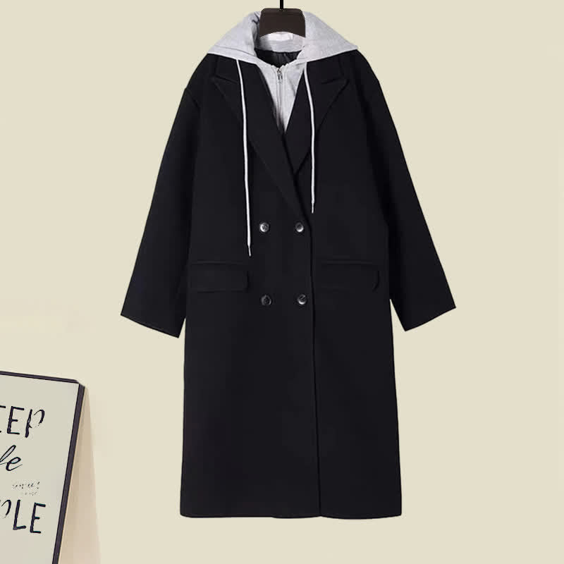 Black Colorblock Hooded Coat Knit Slip Dress