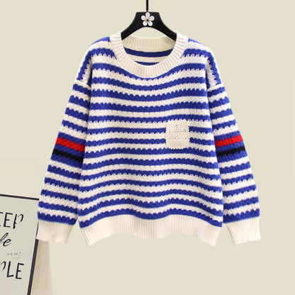 Stripe Colorblock Knit Sweater Slip Dress Set