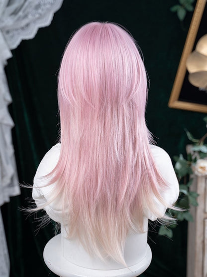 Straight 68CM Ombre Length Pink Air Bangs Wig Color Hair With