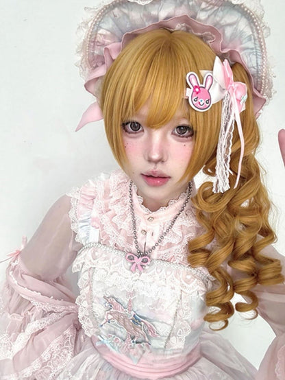 30CM With Length Yellow Clips Ponytail Synthetic Wig Double Claw