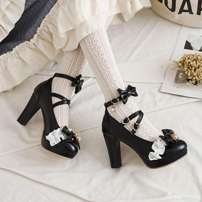 Sweet Lace Bow Lolita Mary Janes Shoes