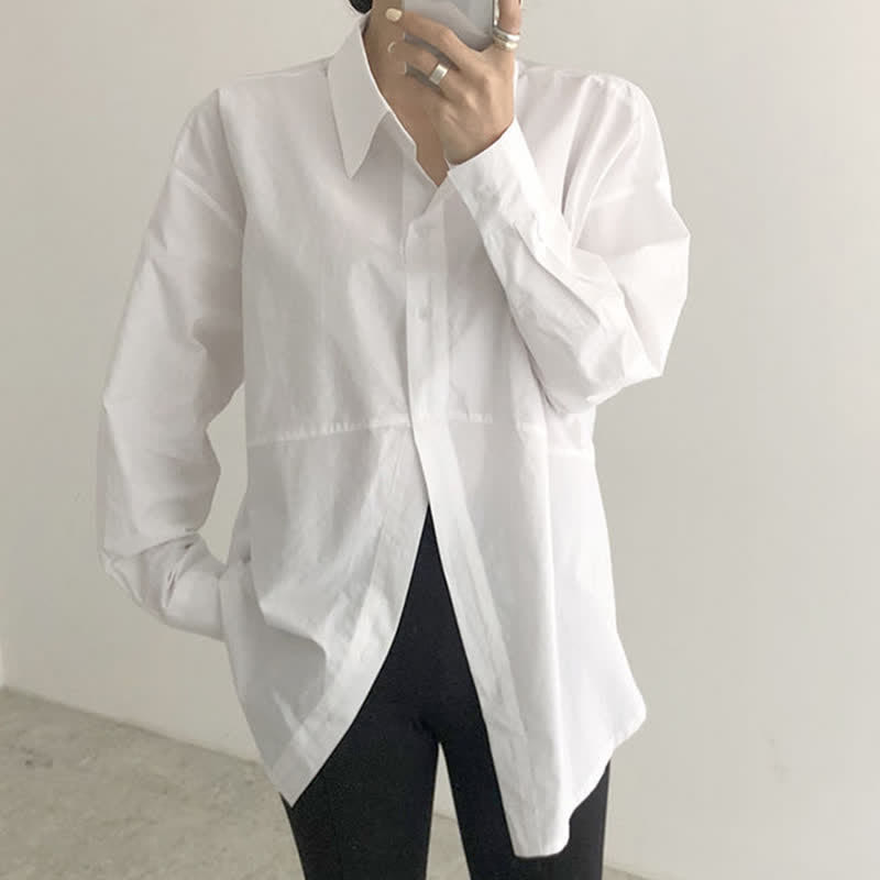 Lapel Pure Color Long Sleeve Loose Shirt Workwear