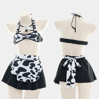 Sexy Maid Cow Print Lingerie Suit