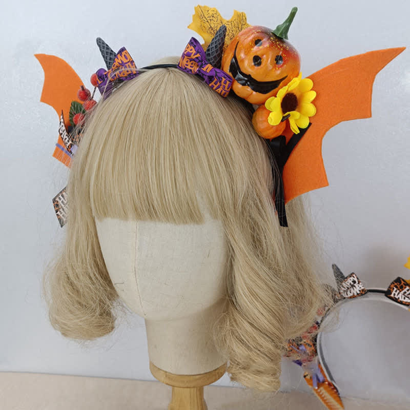 Pumpkin Bat Wings Headband Halloween Hair Accessory