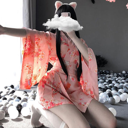 Sakura Floral Vintage Print Kimono Lingerie