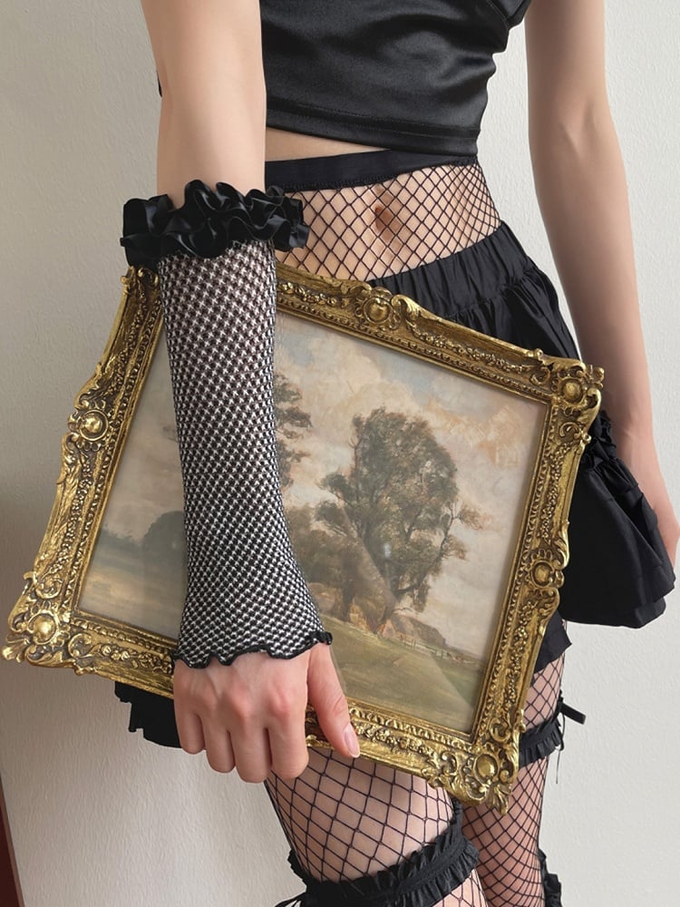 Sleeves White and Black Cuffs Ruffled