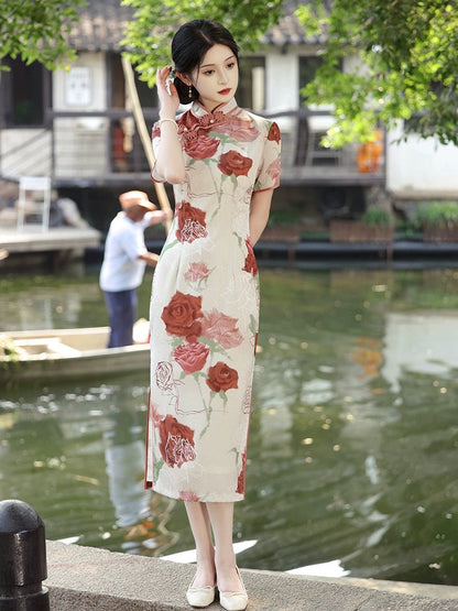 Elegant Rose Cheongsam Dress