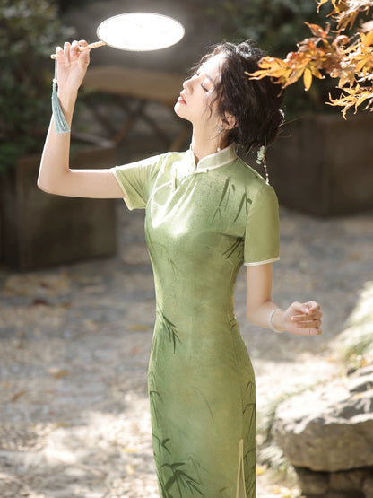 Green Bamboo Cheongsam Dress