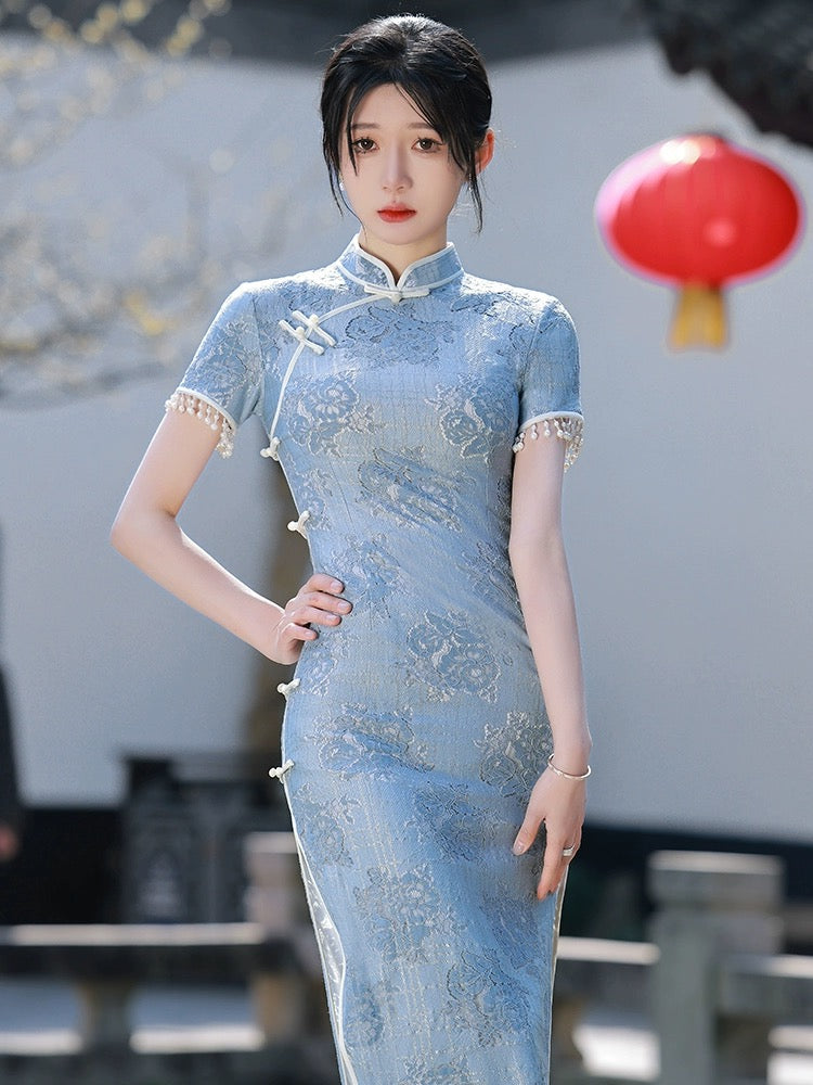 Sky Blue Cheongsam Dress