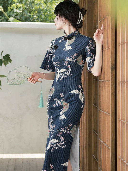 Blue Crane Elegant Cheongsam