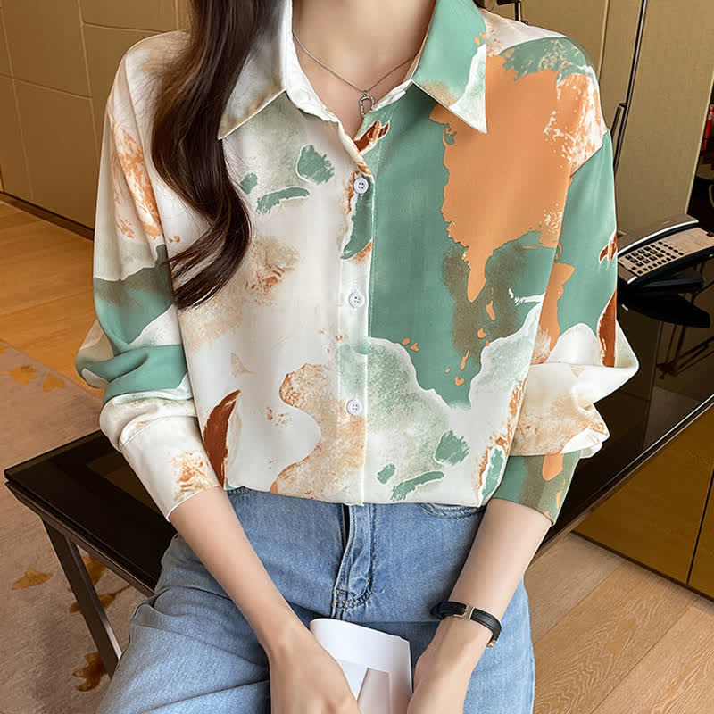 Sweet Colorblock Abstract Print Shirt Workwear