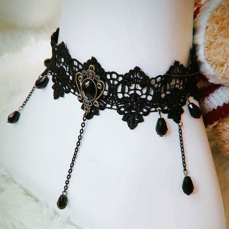 Gothic Punk Retro Lace Crystal Lolita Chocker