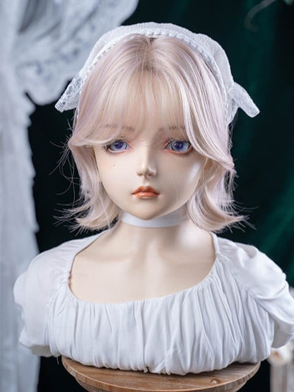 Bangs Light Curtain Length Wig 35CM Pink With Short