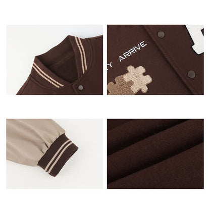 Brown Letter Baseball Jacket Pleated Skirt Set