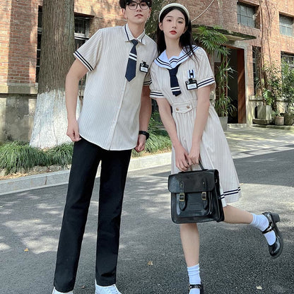 Couple JK Uniform Sailor Collar Dress T-Shirt Pants