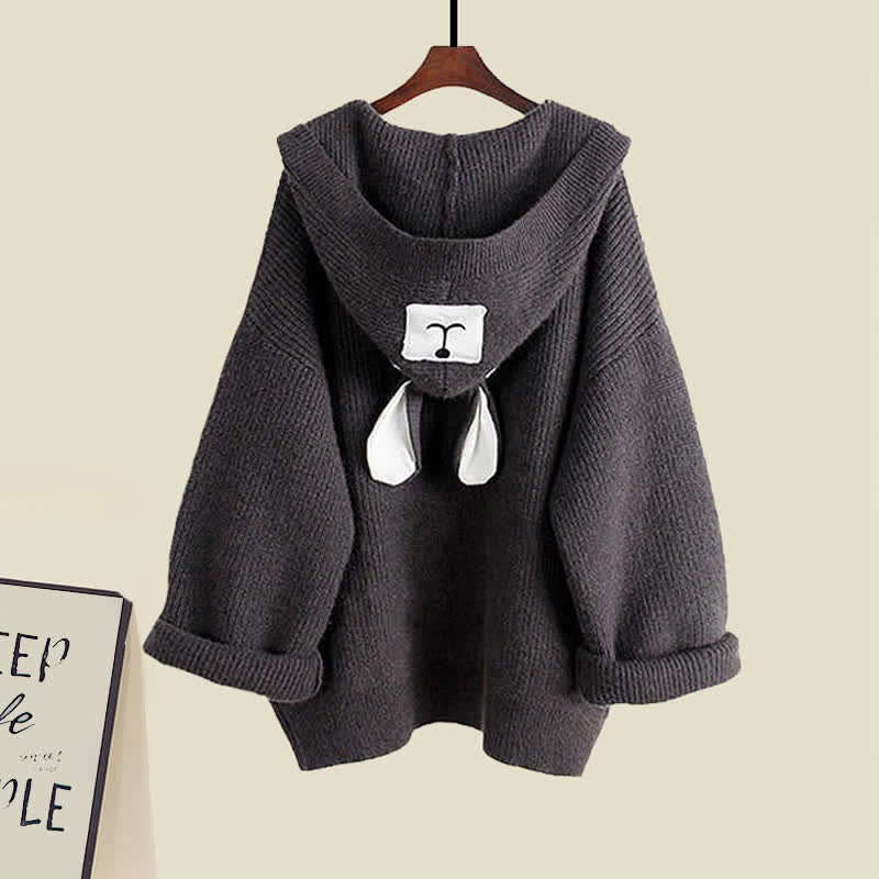 Bear Ears Hooded Cardigan Sweater Belted Lapel Dress