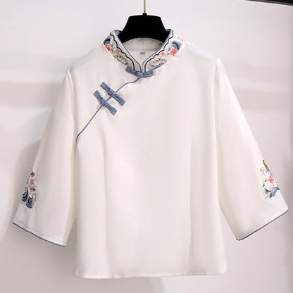 Vintage White Hanfu Buckle Shirt Tassel Skirt