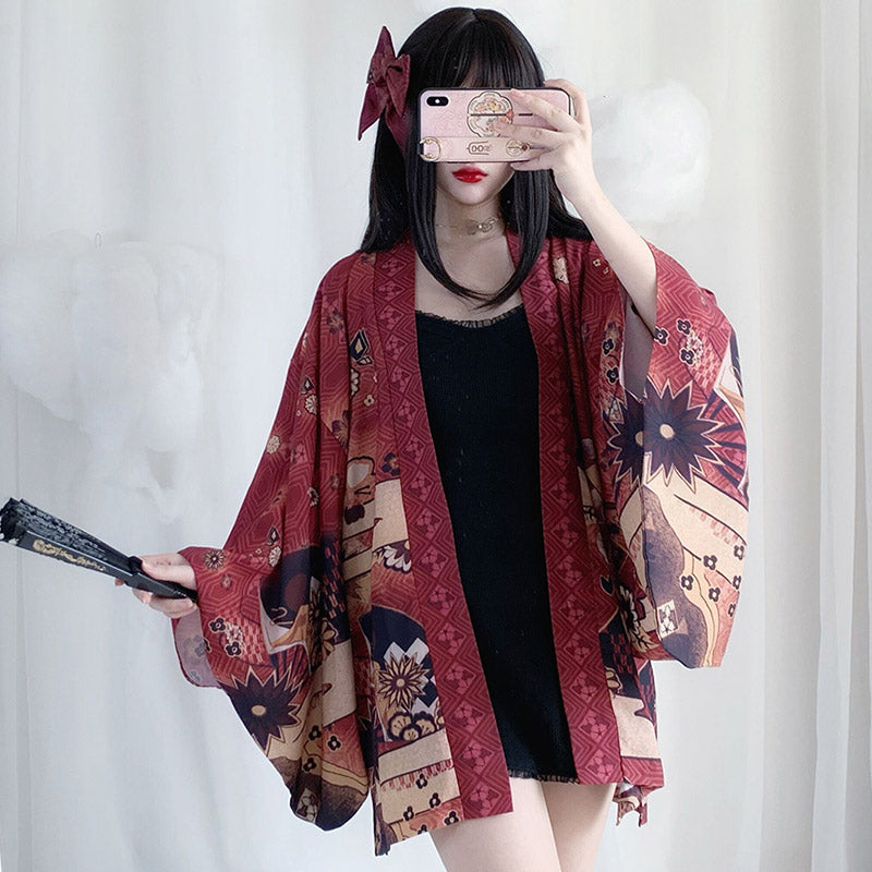 Vintage Anime Print Cardigan Kimono Outerwear