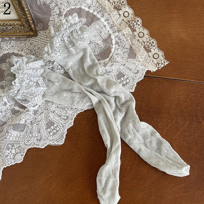 Blue Feather Loop Lace Overknee Leg With Cuffs Stockings