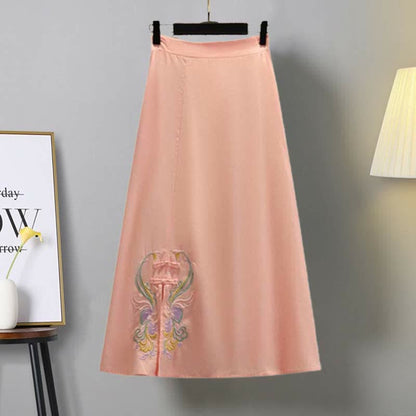 Floral Embroidery Buckle Vintage Top Skirt Set