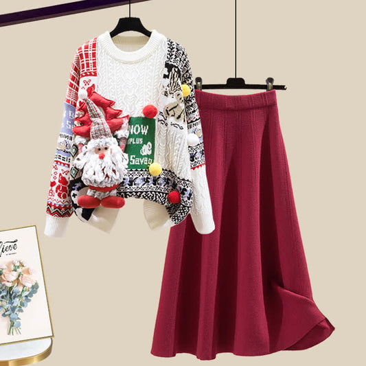 Christmas Colorblock Sweater Knit Skirt