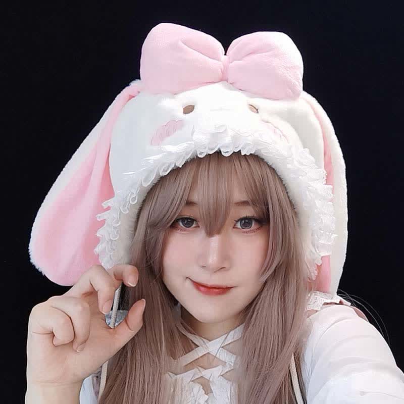 Pink Bowknot Decor Lolita Bunny Ears Plush Hat