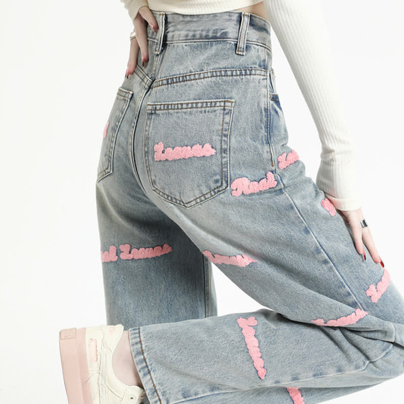 Pink Halter Top Laple Loose Shirt Letter Embroidery Denim Pants