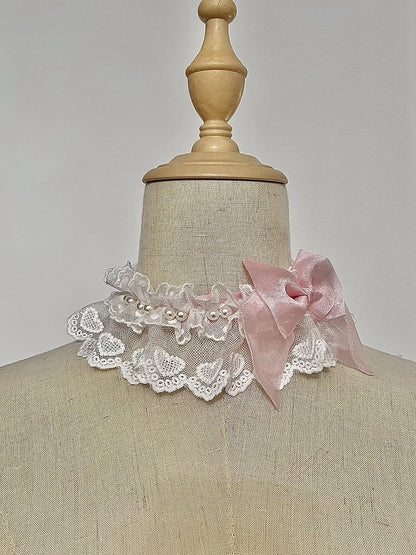 Black / Choker Bow Details Pink and Bead