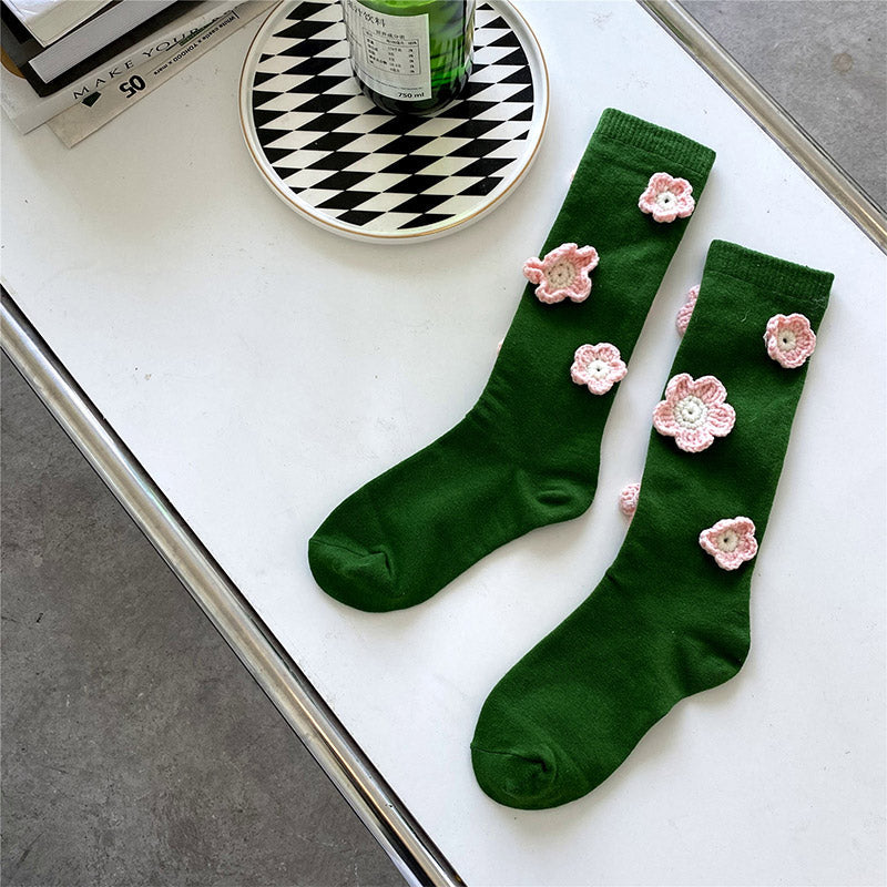 Sweet Tulip Pattern Print Knit Ankle Socks